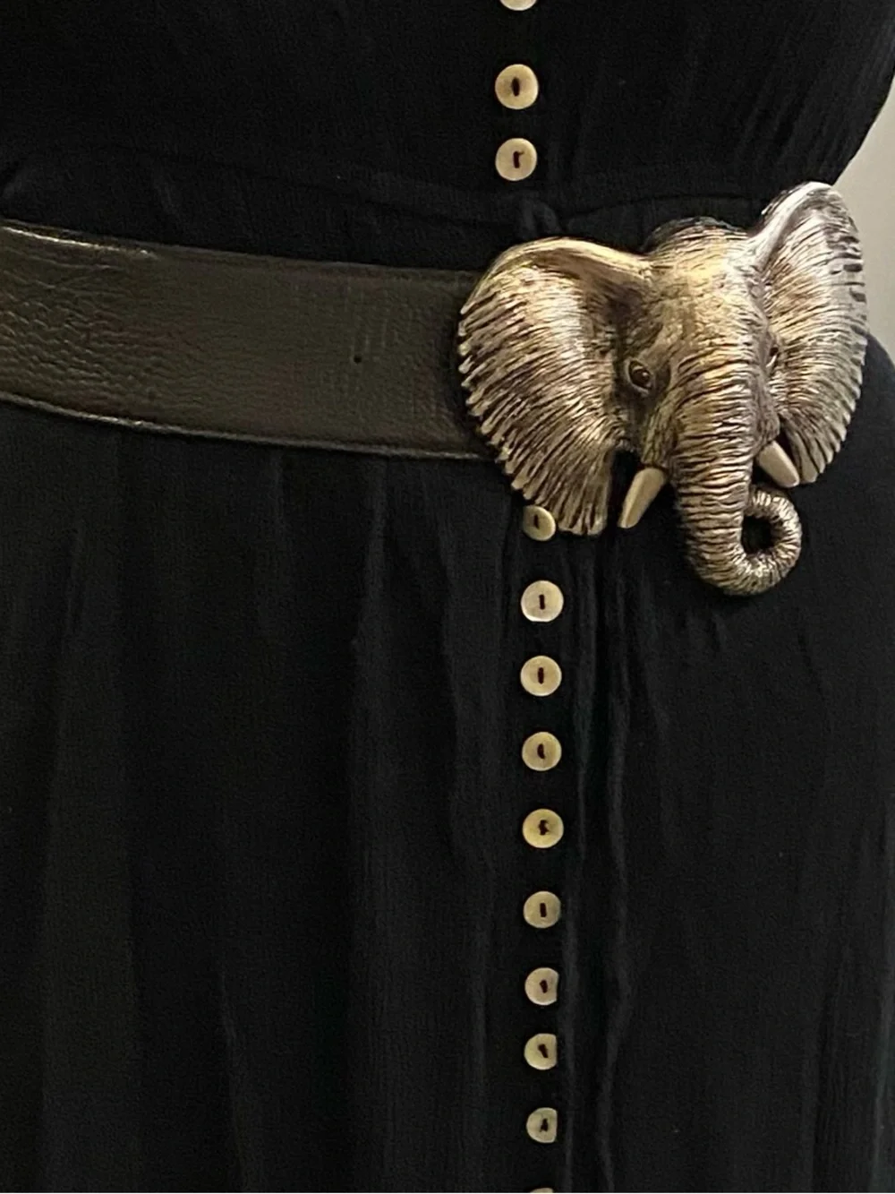 Susan Maddox Oversized Elephant Head Decorative Belt Buckle - Silver Finish